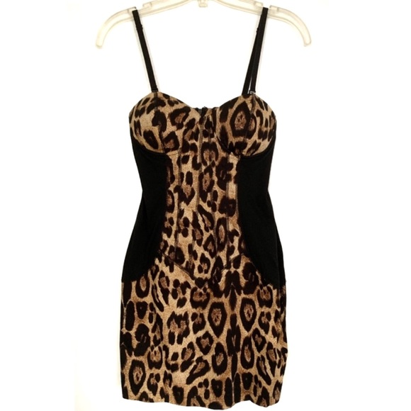 Leopard Animal Print Bustier Corset Cocktail Dress Black Size Small Club Sexy - Picture 1 of 10